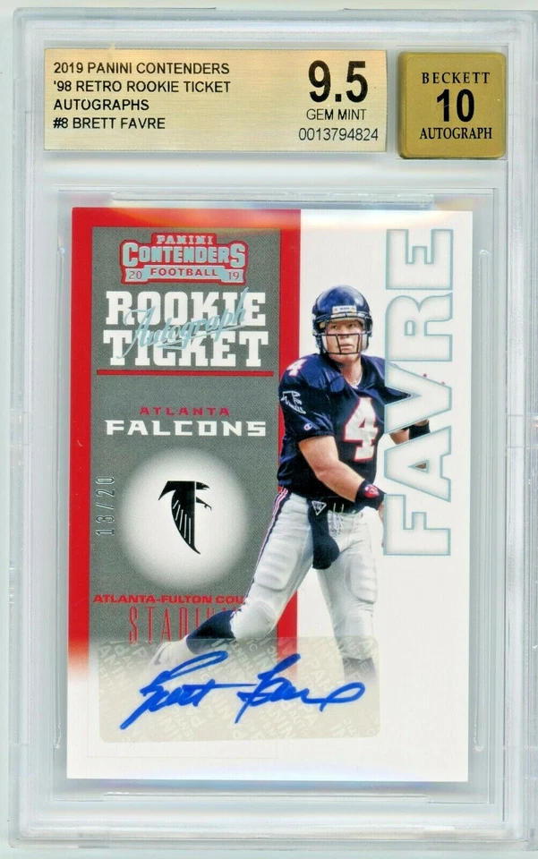 Boleto de novato retro Brett Favre 2019 Panini Contenders 98 automático #13/20 BGS 9,5 Foto 1 de 1