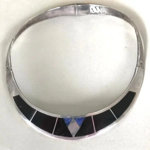 *Vintage 80s TAXCO Mexican Sterling Sodalite & Onyx TORC Necklace 84grams - Picture 1 of 6