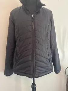 Women’s puffer jacket M/L black fur lined zip pockets water resistant casual - Picture 1 of 9