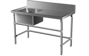 1700 x 600mm COMMERCIAL SINGLE LEFT BOWL KITCHEN SINK STAINLESS STEEL BENCH E0 - Picture 1 of 3