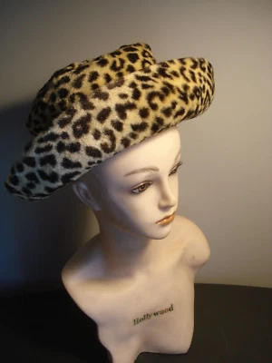 Sombrero borroso estampado leopardo fresco de colección (EE. UU.) Foto 1 de 4