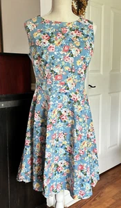 IHot Tea Dress Women Large Blue Floral Swing Vintage Style Spring Summer - Picture 1 of 13
