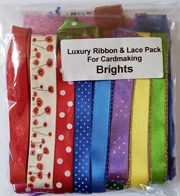 Luxury Ribbon & Lace Pack For Cardmaking Brights 22m Quality Ribbon & Lace + Net - Image 1 of 4