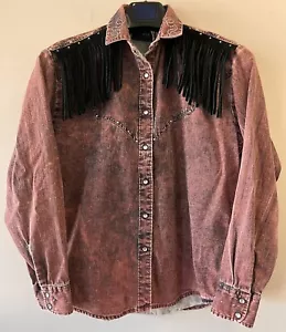 Wrangler - VTG Pearl Snap Western Shirt - Shoulder Fringe - Rhinestones - Medium - Picture 1 of 13