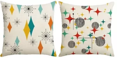 Mid Century Atomic Era INDOOR/OUTDOOR Pillow Covers Set Of 2 18x18" Linen Blend - Image 1 of 4