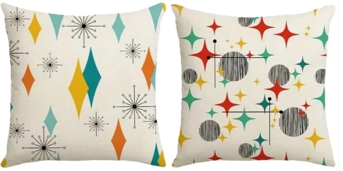 Mid Century Atomic Era INDOOR/OUTDOOR Pillow Covers Set Of 2 18x18" Linen Blend - Image 1 of 4