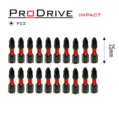 Pozi PZ2 ProDrive Impact Drill Driver Screwdriver Bits 25mm Pack of 20