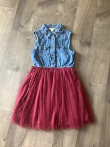 Knit Works Blue Denim Top Maroon Lace Skirt 12 Sleeveless Button Down Dress - Picture 1 of 9