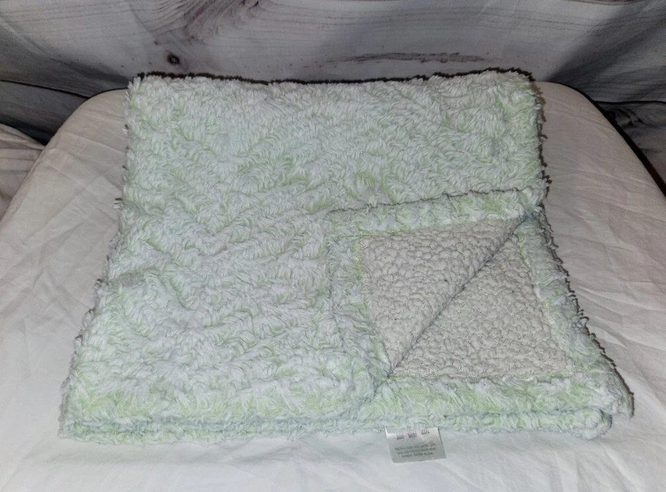 VTG Laura Ashley Baby Blanket Green Sherpa Back Fuzzy Solid Color Soft Lovey - Image 1 of 4