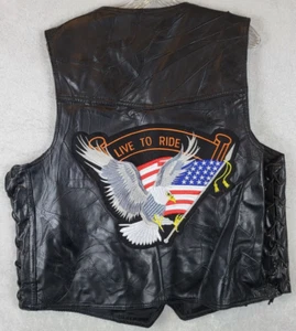Diamond Plate Buffalo Leather Motorcycle Vest Sz XL Live to Ride Patch Eagle - Picture 1 of 6