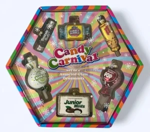Candy Carnaval Blown Glass Christmas Ornaments Set of 6. - Picture 1 of 2