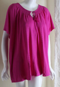 NWT Ralph Lauren Sz 3X Boho Hibiscus Pink Fine Cotton Smocked Knit Shirt Top