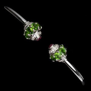 Unheated Oval Chrome Diopside 4x3mm Simulated Cz 925 Sterling Silver Bangle