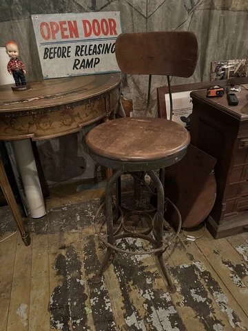 1940s Rare Industrial Vintage UHL STEEL Toledo Metal Bar DRAFTING Chair stool Cover