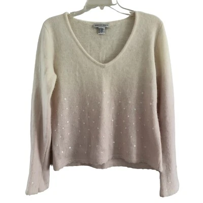 Suéter Newport News Rosa Ombre Crema Corderos Lana Angora Cuello en V Para Mujer L Lentejuelas Foto 1 de 4