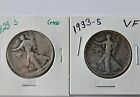 1923-S & 1933-S Walking Liberty Silver Half Dollar Lot Of Two.