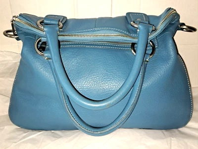 NUEVO BOLSO DE MANO TALBOTS $200 AZUL PLEGABLE BIDIRECCIONAL CUERO GRANULADO GENUINO 14" Foto 1 de 4