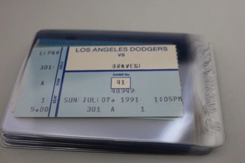 Los Angeles Dodgers Vintage Ticket vs. Braves July 7 1991 Seat 1 Cover