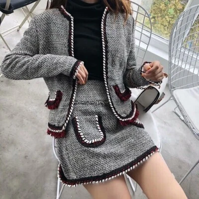 Chaqueta Blazer Zara Mujer Tweed M Bordes Deshilachados Oficina Trabajo Preppy Foto 1 de 4