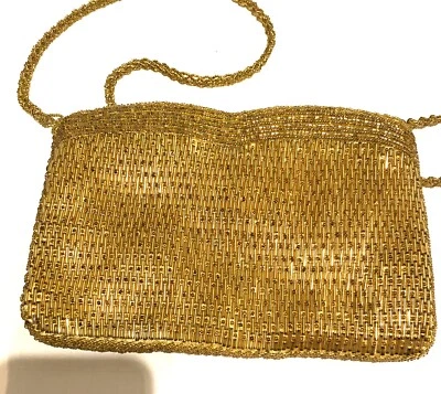 Vintage Walborg Gold Hollywood Glam Satin Lined Beaded Purse Evening Bag Clutch - Image 1 of 4