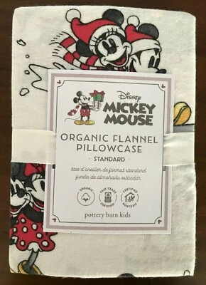 NUEVA Funda de Almohada Pottery Barn Niños Disney Mickey Mouse FLANELA Orgánica Vacaciones  Foto 1 de 4