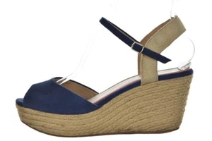 Espléndidos zapatos para mujer talla 11, talla 11, cuero texturizado azul, plataforma sandalias de cuña - Imagen 1 de 6