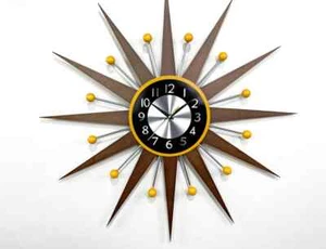 Yellow and Silver Handmade Sunburst Wall Clock 30" 26" George Nelson Style 1950s - Picture 1 of 10