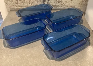 Vintage Cobalt Blue Glass Pyrex R-213 Loaf Pan(set of 4) - Picture 1 of 13