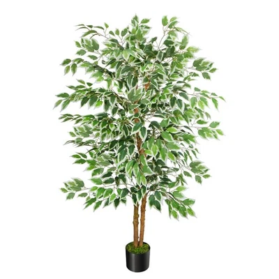 5ft Ficus Tree Artificial, Tall Fake Tree with Natural Trunk Faux Trees Indoo... - Image 1 of 4