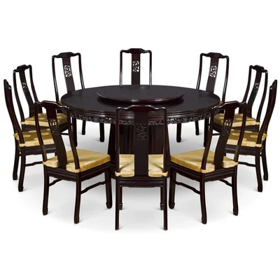 US SELLER - Dark Cherry Rosewood Flower Round Dining Set-Free Inside Delivery - Image 1 of 4