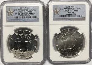 2015 US MARSHALS SERVICE Silver Dollar Set NGC PF70 & MS70💥FLAWLESS QUALITY💥ER - Picture 1 of 7