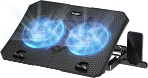 KeiBn Tapis de Refroidissement pour Ordinateur Portable, Refroidisseur de Jeu 2 Ventilateurs pour 10-15,6 Pouces Bleu - Photo 1/7