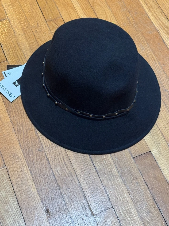 Gorra Nine West para mujer de fieltro de lana negra con cubo de trinchera nueva con etiquetas #4 Foto 1 de 1