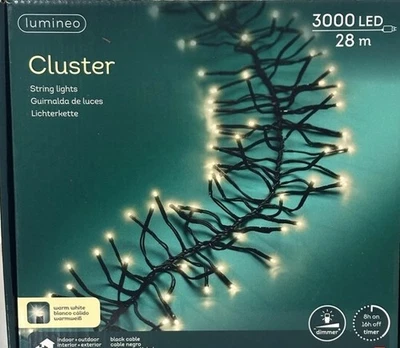 Lumineo Lichterkette Cluster 3000 LED 28 m warm weiß, schwarzes Kabel - Bild 1 von 3