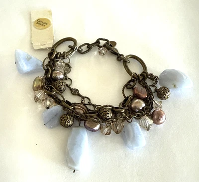 Pulsera Liz Palacios Cuatro Hilos Azul Encaje Ágata y Perlas de Agua Dulce NUEVA $120 Foto 1 de 4
