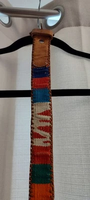 VTG Guatemalan Multicolor Hand Woven Handmade Leather Belt Womens 32 Boho Hippie - Image 1 of 4