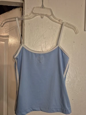 Cami Y2k De Colección PLAYBOY ÍNTIMATES Bebé Azul Estrás Cabeza de Conejo Rayas Blancas M Foto 1 de 4