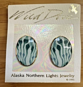 Vintage 1995 Wild Dove Alaska Northern Lights Ohrringe oval handbemalt - Bild 1 von 2
