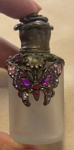 Vintage Schmuck Golden/Messing Schmetterling Metall Milchglas Parfüm Flakon klein - Bild 1 von 14