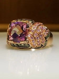 8g Pink Topaz Tsavorite Gem Ring Silver 925 Gold Plating Jewelry Vintage Size 7 - Foto 1 di 9
