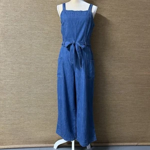Vecchia tuta marina donna M blu denim senza maniche cravatta cintura crop tasche gamba larga - Foto 1 di 14