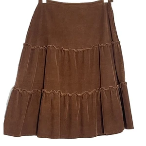 Vintage braun Cord schokobraun Stufen Midi Rock Größe 2 Cowgirl Boho Western - Bild 1 von 9