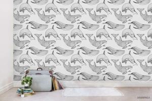 3D Hand Drawn Whale Animal Self-adhesive Removable Wallpaper Murals Wall - Picture 1 of 3
