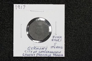 1917 Sangerhausen Germany 5 pfennig Notgeld Funck# 468.1 3UVD - Picture 1 of 4