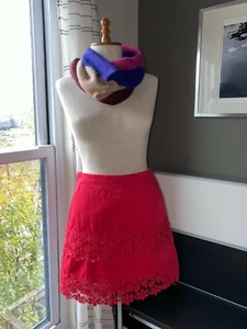 J. Crew Coral Pink Mini Skirt Floral Lace Hemline Mini Skirt Barbiecore US6  - Picture 1 of 5