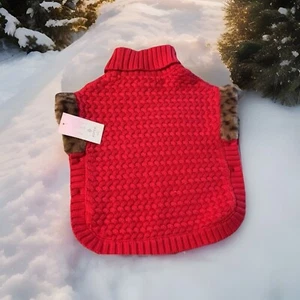 Aspen Kids Size S, 6Y Red Turtleneck Sweater vest, Faux Fur Trimmed Cute Bougie - Picture 1 of 6