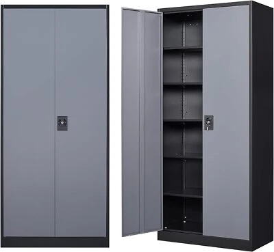 Metal Storage Cabinet with Adjustable Shelves and Locking Doors for Home Garage - Image 1 of 4