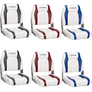 Folding Low Back Boat Seats 2 Pack, Waterproof Boat Captain Chairs Sponge Padded - Picture 1 of 20