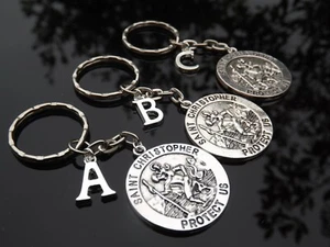 Saint Christopher Keyring Personalised With Silver Plated Initial Letter - Picture 1 of 6
