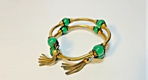 RARO Bracciale Miriam Haskell Deco Filo di Memoria Barocco Verde Vetro Perline Nappe - Foto 1 di 17